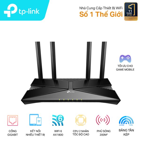 Bộ phát wifi 6 TP-Link Archer AX23 (Chuẩn AX/ AX1800Mbps/ 4 Ăng-ten ngoài/ Wifi Mesh/ 35 User)