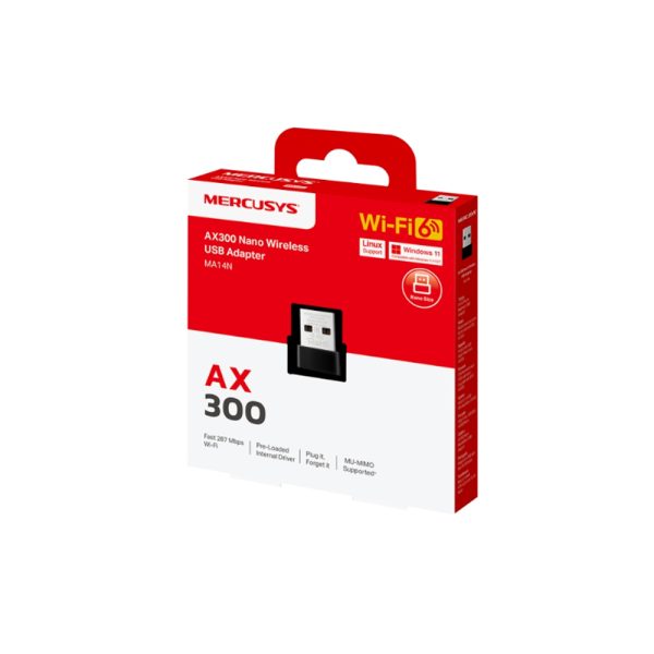 Cạc mạng không dây Mercusys USB MA14N (Chuẩn AX/ AX300Mbps/ Ăng-ten ngầm)