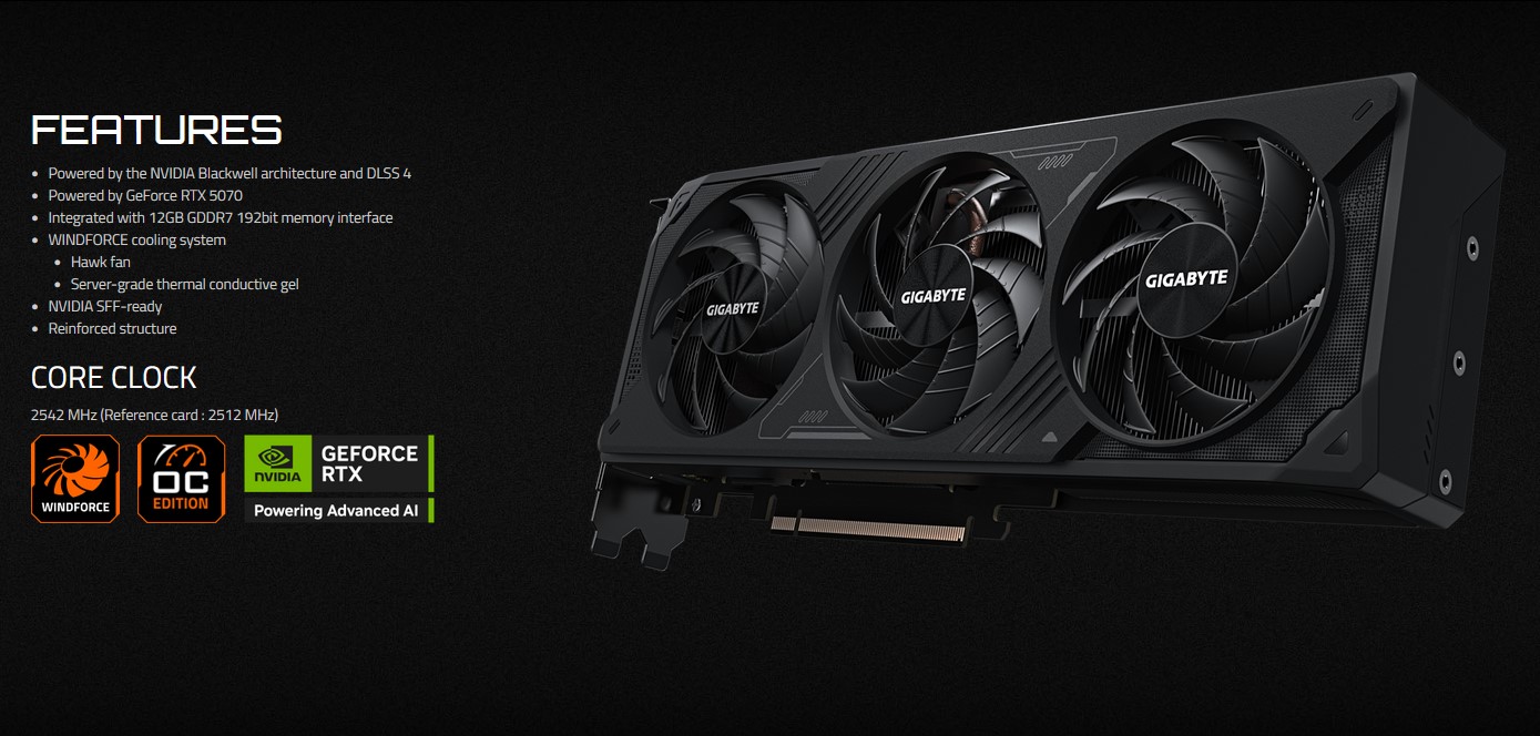 Card Đồ Họa Gigabyte GeForce RTX 5070 WINDFORCE OC SFF 12G