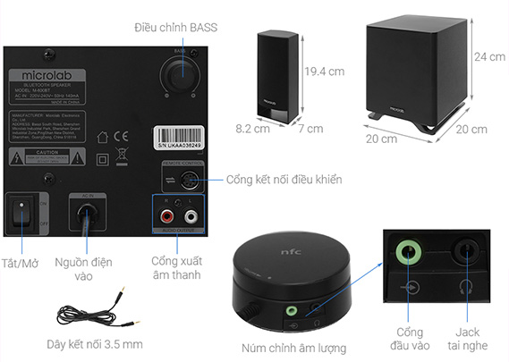 Loa Bluetooth Microlab 2.1 M600BT (Màu trắng)