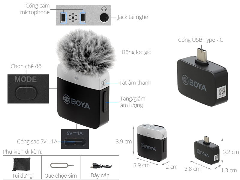 Microphone thu âm không dây Boya BY-M1LV-U Type-C